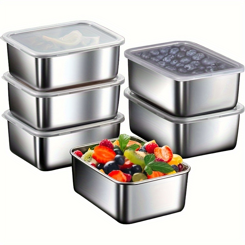 5pcs Stainless Steel Food Storage Container Set - Square, Manual Lid, Hand Wash - Perfect for Meal Preparation and Outdoor Picnics, Food Distribution
