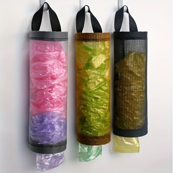 1pc Durable Wall-Mounted Plastic Bag Dispenser, Foldable Breathable Mesh Garbage Bag Holder, Washable Hanging Storage Organizer for Various Room Types