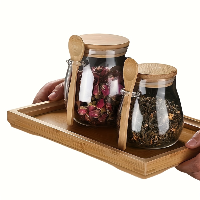 2pcs (jar+spoon)1 Set: Sealed Glass Storage Jar with Spoon - Perfect for Coffee, Sugar, Tea, Salt, Candy and Spices | Ideal Kitchen Organizer for Home, Restaurant and Food Truck