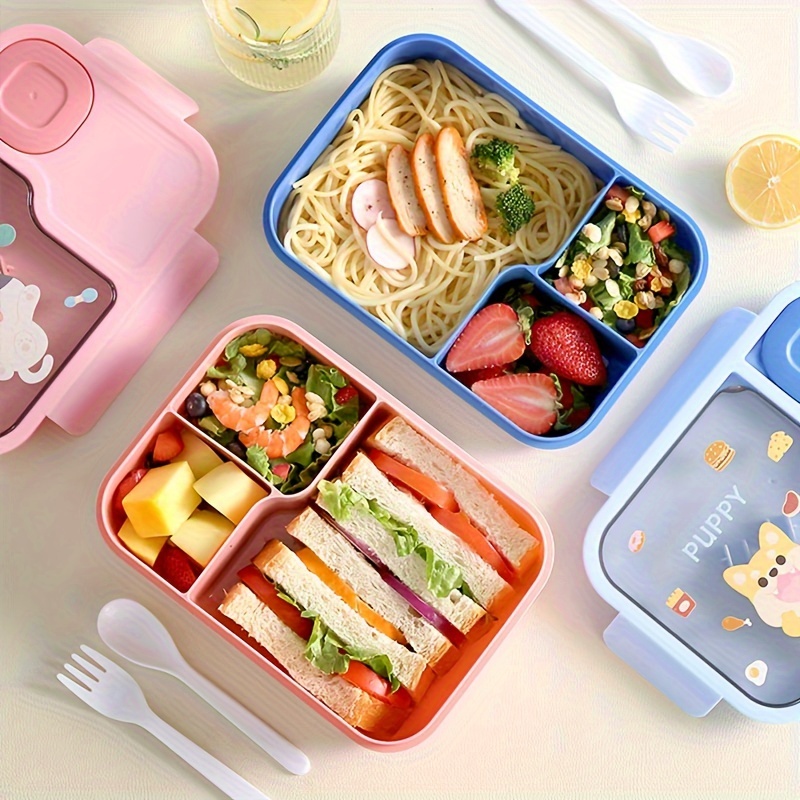 1pc Bento Box with Utensils: Adult Lunch Box, Square, Partitioned, Leak-Proof, Suitable for School, University, And Office Use - Hand Washable, Plastic Material, Rectangular Shape, No Power Required,Back to School
