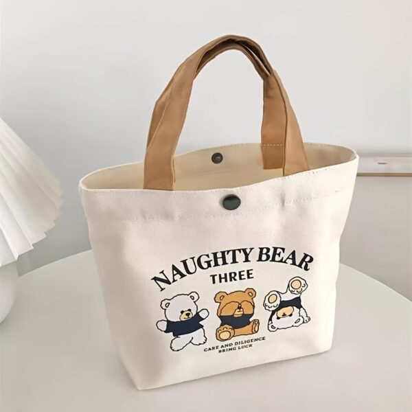 Canvas bag hand in hand tote bag, compact cartoon canvas bag, versatile, simple and fashionable bag