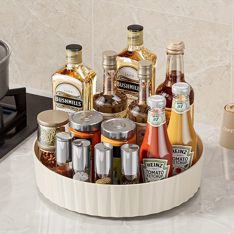 360 Degree Rotating Spice Rack Organizer, 1pc Countertop Kitchen Storage Tray for Seasonings, Condiments, Plastic Sliding Shelf for Home, Restaurant, Cosmetics Organizer