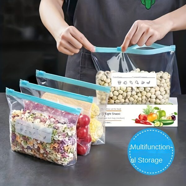10pcs Reusable Food Storage Bags with Blue Zippers - Leakproof & Odor-Resistant PET Material, Multi-Size Freshness Seal for Kitchen Organization, Ideal for Vegetables, Grains, & More, Food Bag