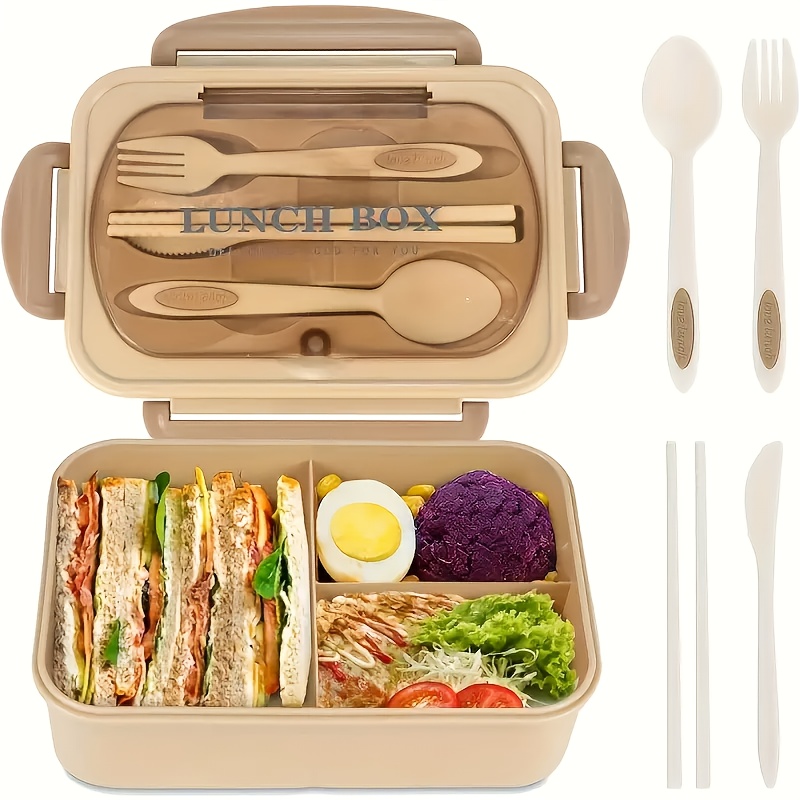 Practical and versatile, available in 4 colors. A leak-proof lunch box with utensils included - BPA-free, microwave-safe, featuring 3 compartments. Green silicone lunch container ideal for school, work, or outdoor dining | Secure locking lid,back to school