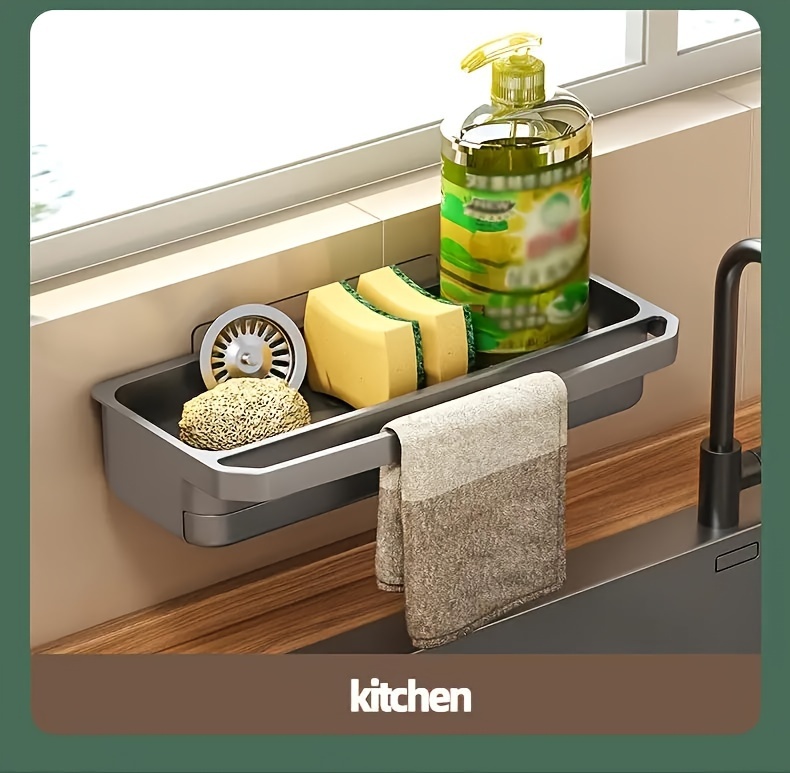 1pc Dish Cloth & Sponge Holder, Wall-Mounted Sink Drain Rack, Multifunctional Sponge Storage Rack, For Kitchen And Bathroom, Home Kitchen Supplies, Kitchen Accessories