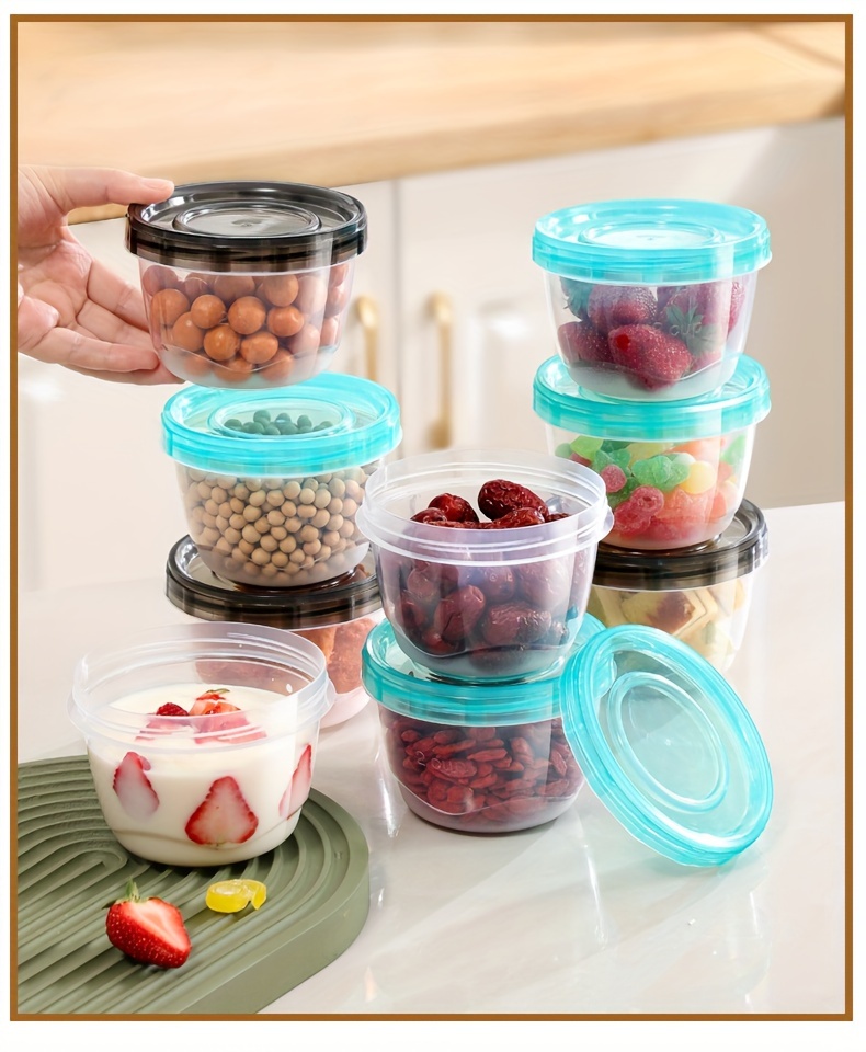 2pcs Transparent Sealed Food Storage Containers with Blue Lids - Microwave Safe, Freshness Preserving Round Boxes for Grains, Nuts, Fruits & More - Ideal for Home Kitchen Use