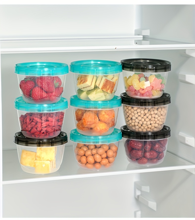 2pcs Transparent Sealed Food Storage Containers with Blue Lids - Microwave Safe, Freshness Preserving Round Boxes for Grains, Nuts, Fruits & More - Ideal for Home Kitchen Use