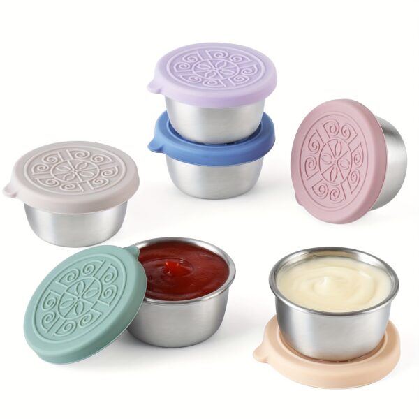 1 Piece Salad Dressing Container, 1.6 Ounces Small Reusable Stainless Steel Salad Dressing Container with Leak-Proof Silicone Lid for Lunch Box, Sauce Container, Picnic, Travel Meal Prep And Kitchen Storage