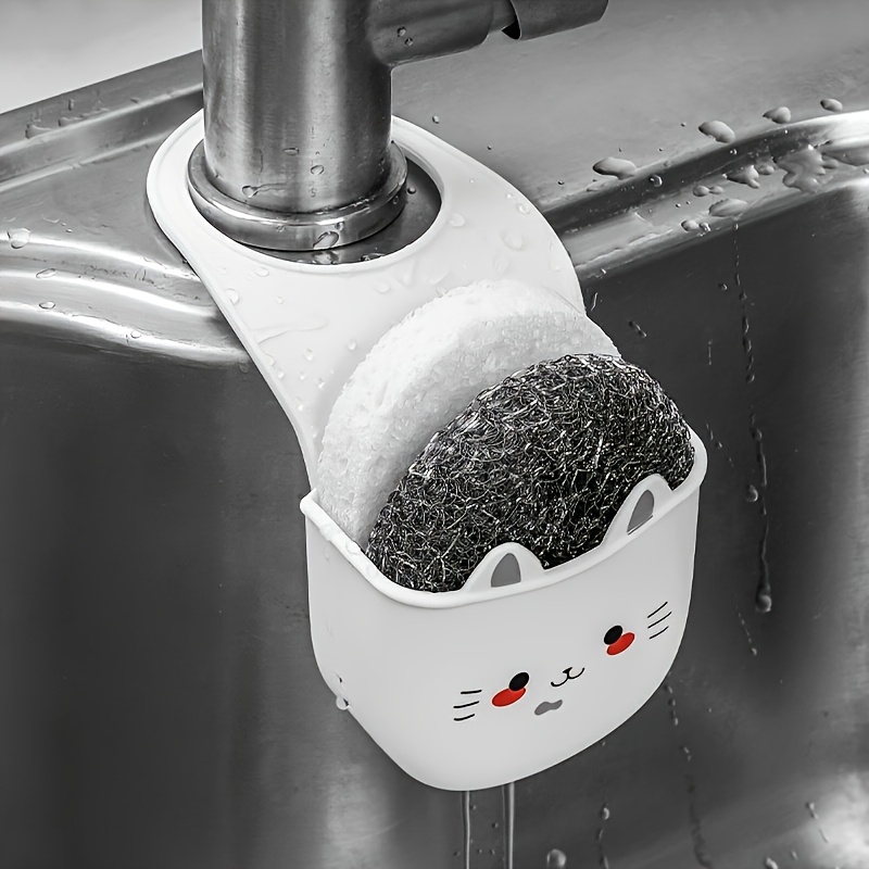 1pc Cute Cat Silicone Faucet Holder, Sponge Storage Rack with Drainage Holes for Bathroom and Kitchen Space Saver, Water Drainage Rack | Decorative Storage | Durable Sponge Holder, Bathroom Organizers And Storage