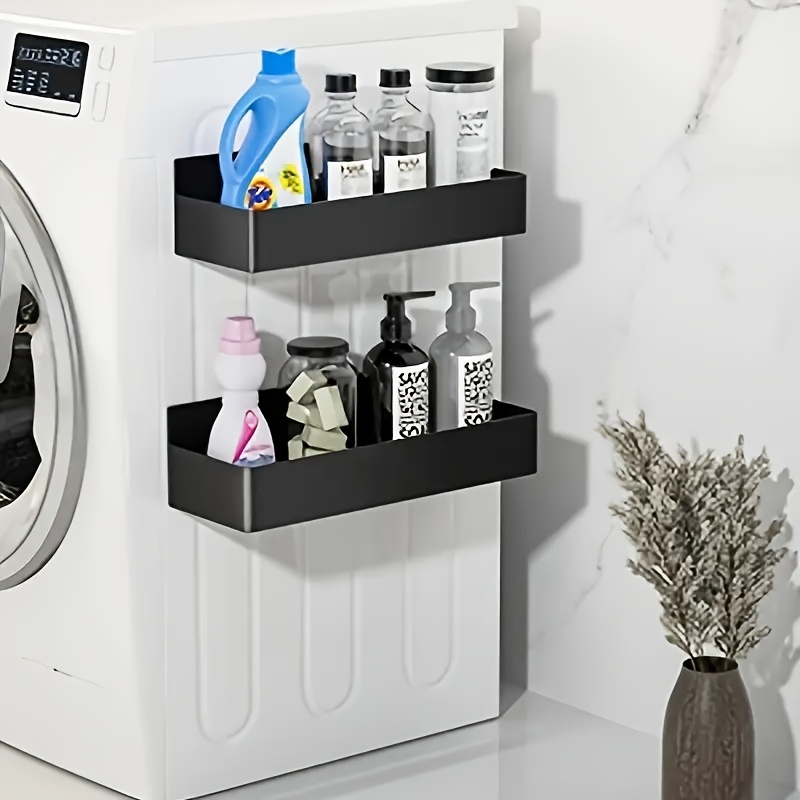 2-Pack Large Magnetic Plastic Storage Baskets for Refrigerator, Microwave, and Washing Machine - Multifunctional Kitchen Organizer, Side Spice Rack Magnetic Holder with No-Drill & Glue Required, Removable Shelf