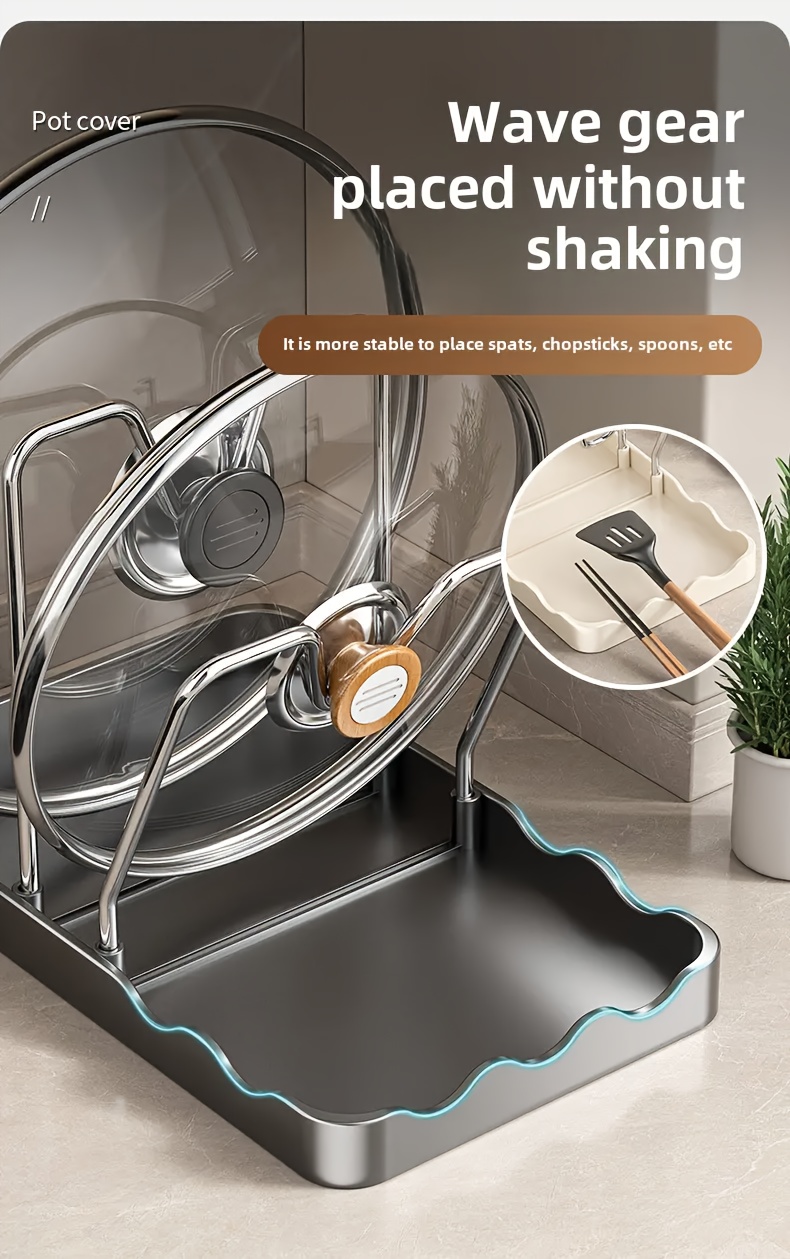 Kitchen lid rack with light and minimalist design for high-end kitchen lid storage. This versatile rack is suitable for pots, pans, frying pans, spatulas and spoons for kitchen and dining room organization and storage for home accessories