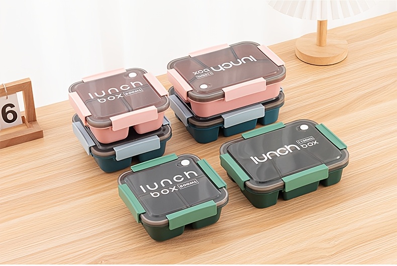Simple Square Sealed Snap Lunch Box Student Worker Divided Compartment Plastic Lunch Boxes Travel Portable Take Away Bento Boxes Kitchen Restaurant Food Storage Container Microwaveable back to school