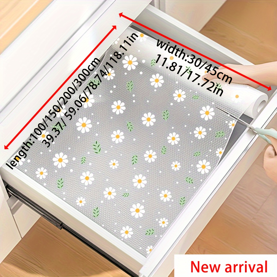 1 Roll EVA Shelf Liner with Fresh Floral Design - Non-Slip, Moisture-Proof, Dust-Proof, Oil-Resistant for Kitchen, Wardrobe, Shoe Cabinet - Easy to Cut & Clean
