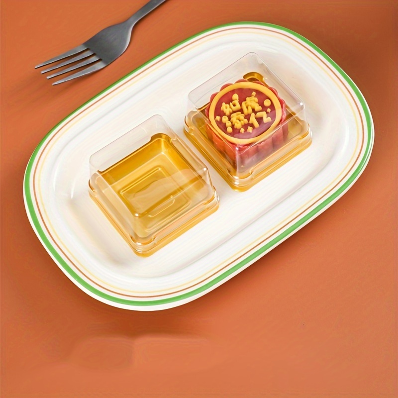 50pcs Disposable Golden Square Cake Packaging Box - Luxurious Gift Cake Box with Mooncake Insert and Sturdy Thickened Baking Blister Construction - Perfect for Mothers Day, Fathers Day, Wedding Party, Birthday Celebrations and Small Cake Gifting