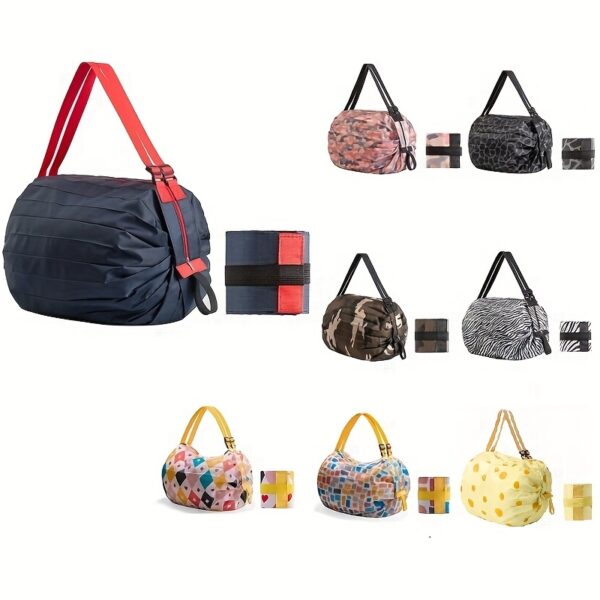 1pc Reusable Foldable High-Quality Shopping Bag - Durable Nylon, Shatterproof, Cylindrical Shape with Sturdy Handles for Groceries, Travel, And Everyday Use - Perfect Gift For, Grocery Bag, Versatile Carryall, Sturdy Handle Design