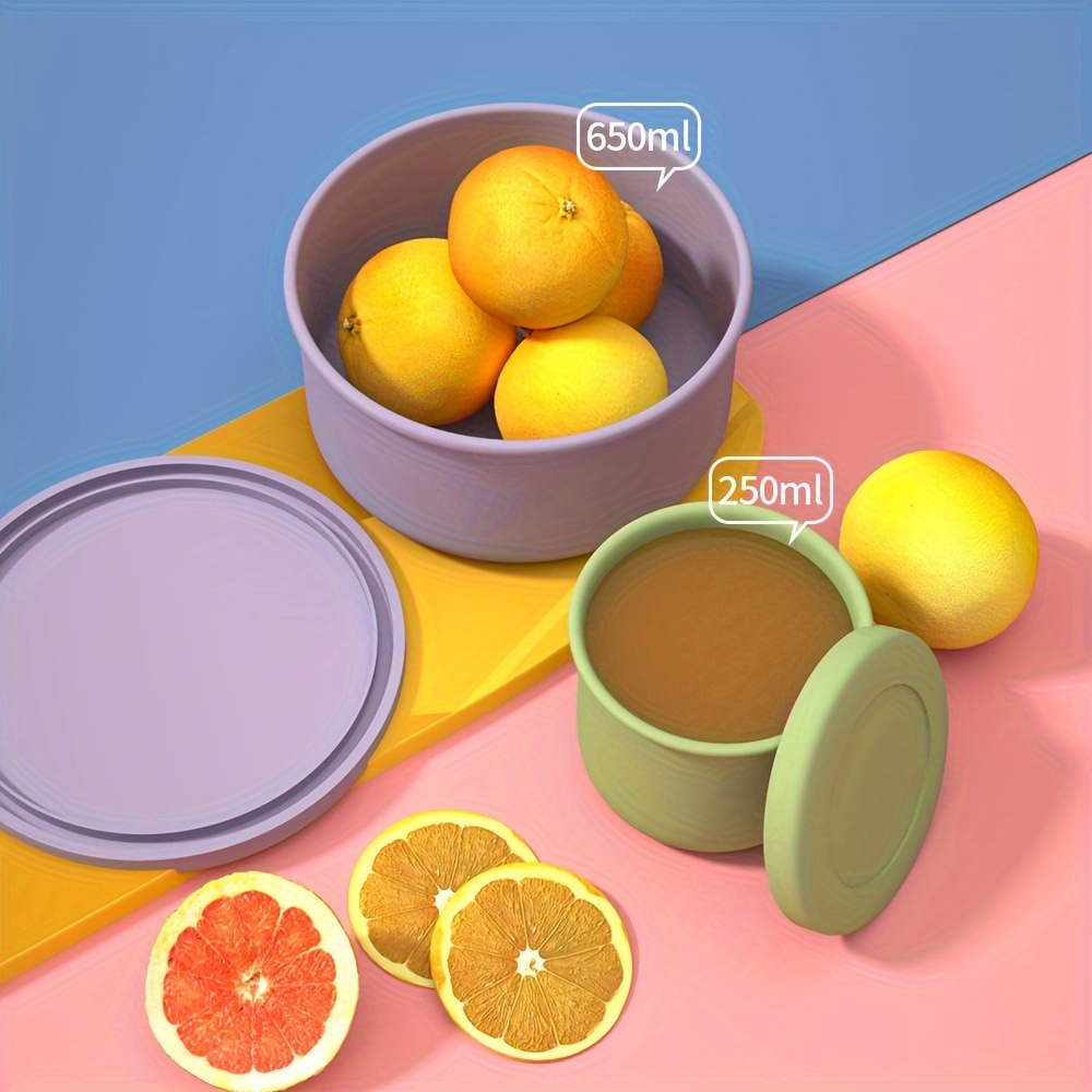 Silicone Food Storage Container, Round Shape, Microwave Safe, Portable Lunch Box for Office, Picnic, Travel, with Lid, No Power Required, Kitchen Essentials,Back to School