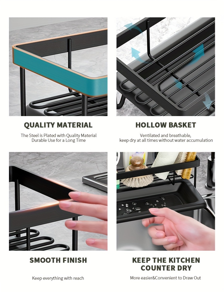 1pc, Sponge Rack, Kitchen Sink Drain Rack, Cloth Rack, Storage Box with Drain Tray, Cleaning Supplies j Metal Storage Box, Quick Dry Rack, Suitable for Kitchen, Bathroom, Restauran