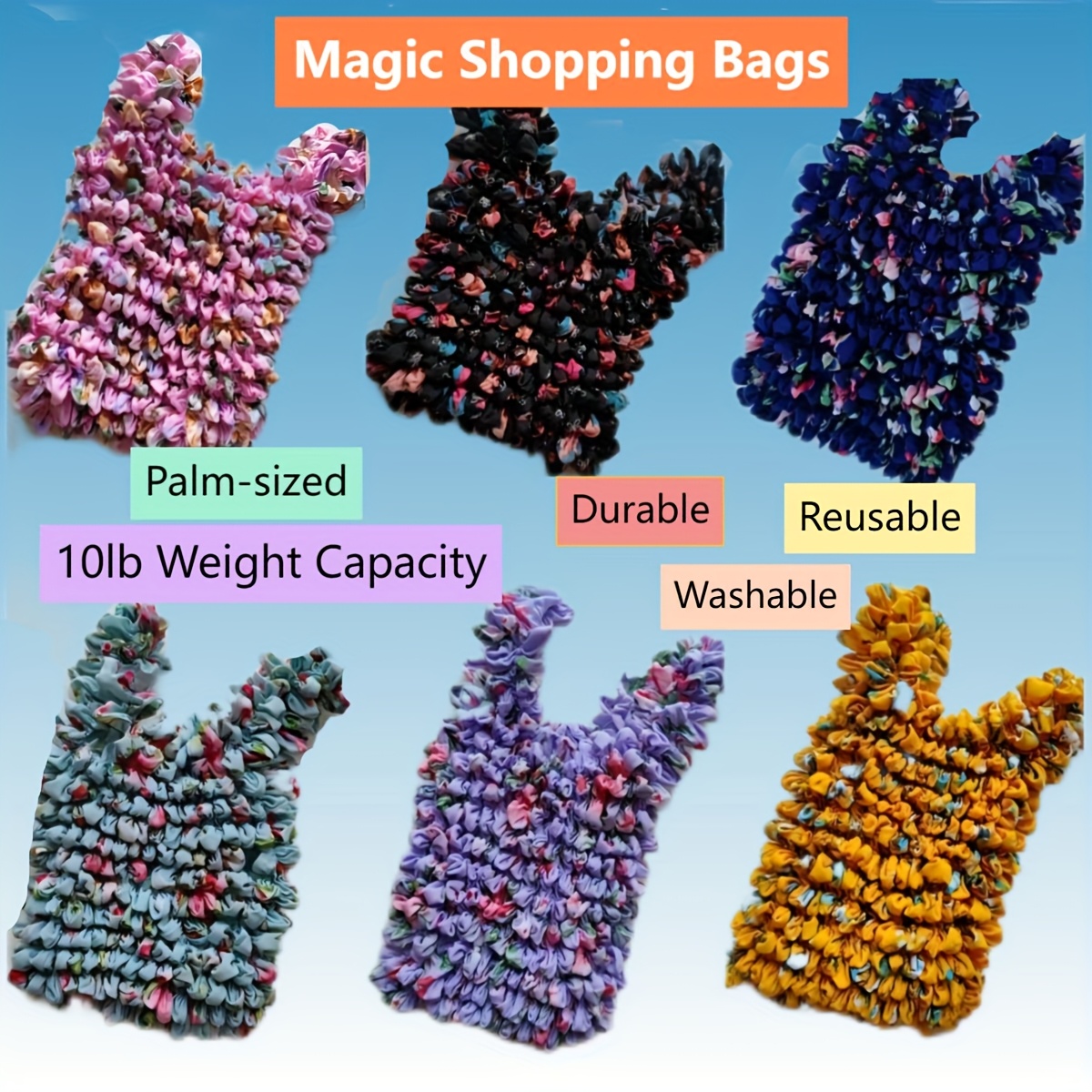 New Fashionable Magic Stretch Shopping Bag with Bubble Pleats, Multi-Functional and Machine Washable for Traveling and Daily Errands