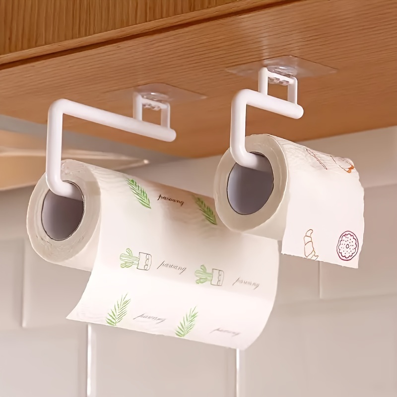 1pc/2pcs/set - Kitchen multifunctional tissue rack, bathroom non-perforated towel rack, bathroom plastic roll paper rack, hanging rack, plastic film storage rack, cloth storage rack, wall mounted towel rack, kitchen and bathroom accessories