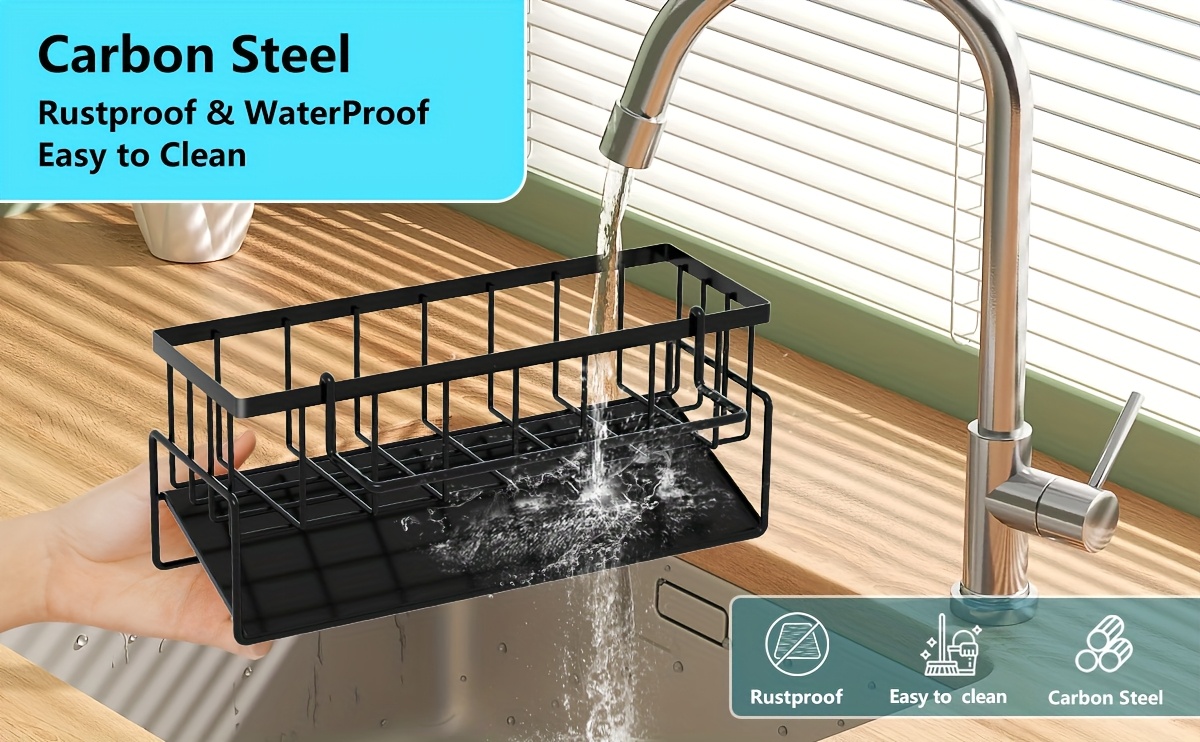 1pc Premium Kitchen Sink Caddy - Integrated Sponge Holder - Multipurpose Kitchen Countertop Organizer for Dishcloth, Dish Soap, Brushes - Space-Saving Kitchen Organizer Rack, Kitchen Accessories