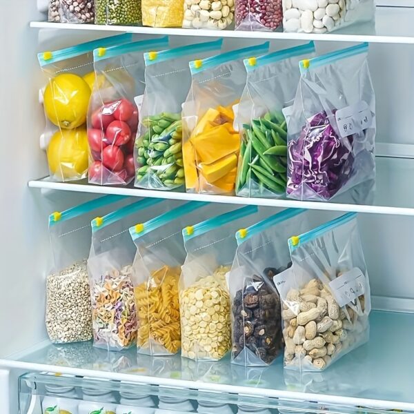 15pcs Leakproof Freezer Bags with Zipper Lock - Reusable, Food Sorting Storage Pouches, Freshness Seal Bags for Fruits, Grains, Vegetables & Meat, Kitchen Organization Essentials, PET Material, Square Shape, Food Preservation Bags | Transparent Design | Reusable Food Bags, Food Storage