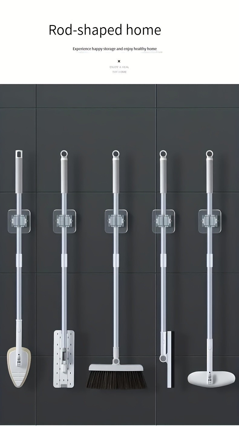 Mop Hook, No Drilling, Strong Adhesive Mounting Bracket, Wall Hanging, Toilet Brush, Mop Clip, Clip, Storage Device Three Colors