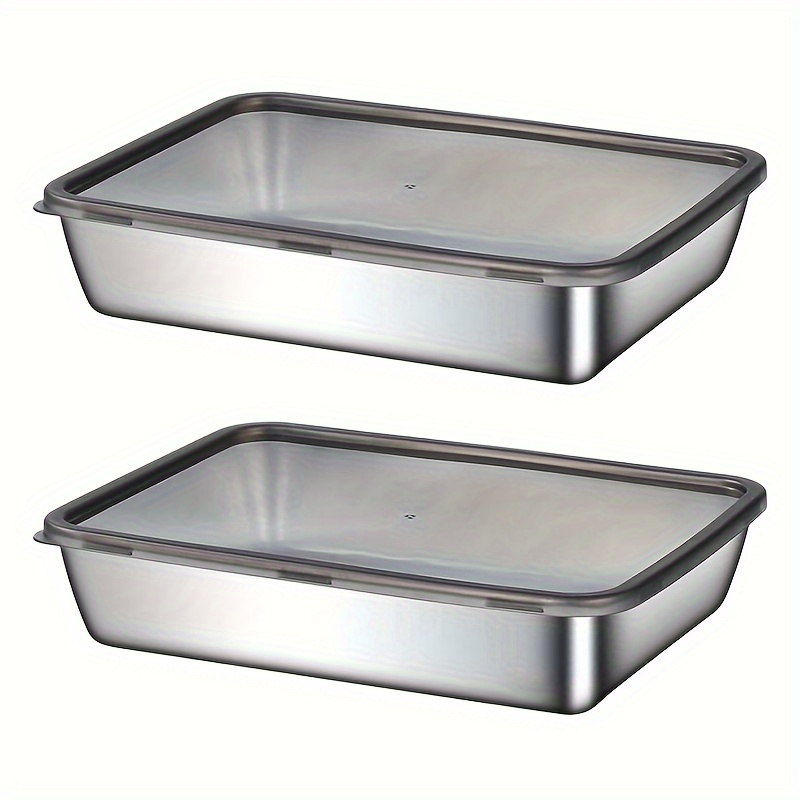 2/3 Sets of Leak-Proof Stainless Steel Food Storage Containers - BPA Free, Reusable and Stackable, Durable Airtight Kitchen Fruit, Meat, Vegetable Storage Containers - Easy to Clean, Modern Design, Perfect for Dining Room, Refrigerator, Freezer Meal Preparation - Image 3