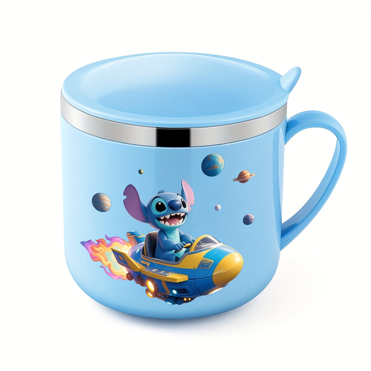 1pc 9.47oz Stainless Steel Insulated Coffee Mug with Handle and Lid - Cute Durable Cup Featuring Stitch & Ice Cream Design, Perfect for Office, Outdoor Use, Hand Wash Only, Ideal Gift, Coffee Bar Accessories