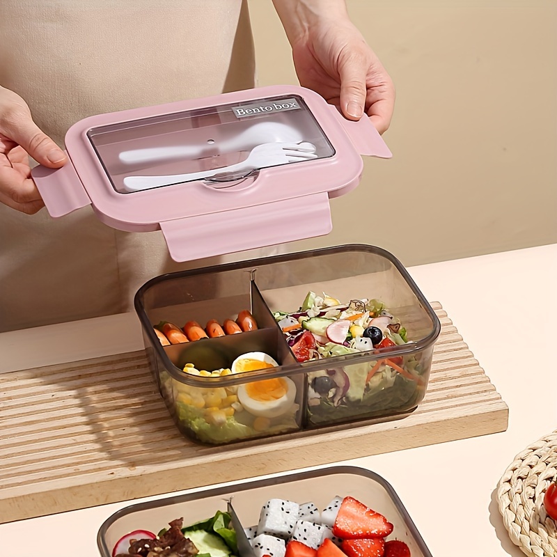 Leak-Proof Bento Lunch Box with Cutlery - Microwave Safe, Square Divided Food Container for Office Workers, Students & Back to School Supplies