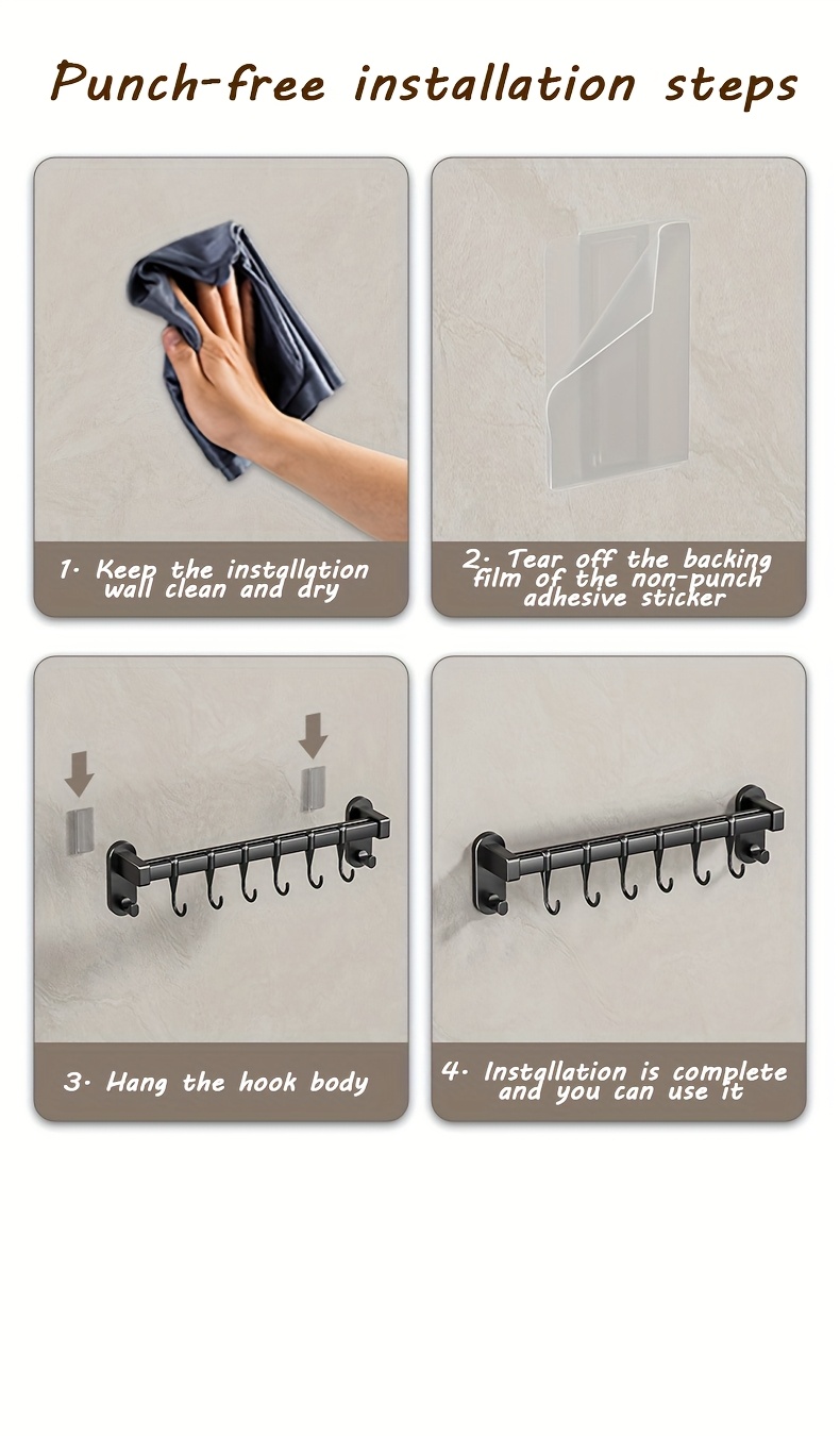 1pc Multifunctional Kitchen Storage Rack - Durable Plastic Wall-Mounted Organizer with Nail-Free Adhesive & Perforated Screws, Widened Raised Design for Utensils, Knives, Seasonings, Chopsticks, Rags - Space-Saving Kitchen Organization, Sleek Modern Look | Sturdy Construction, Kitchen Organizers And Storage