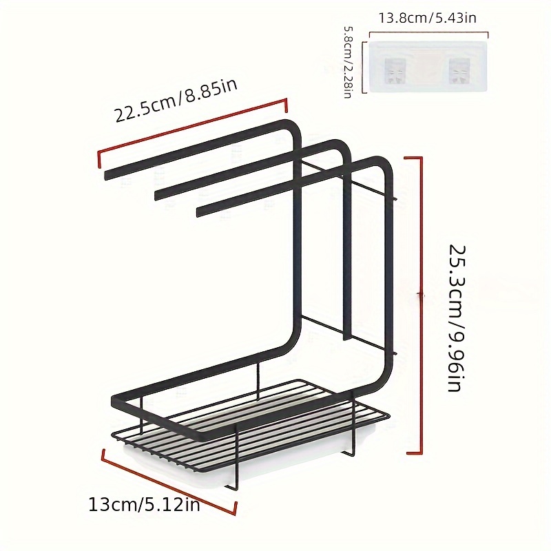 1pc Kitchen Dishcloth Towel Rack, Wall-Mounted Punch-Free Table Storage Rack, Scouring Pad Steel Wire Ball Draining Rack, Sponge Holder with Drain Pan for Kitchen Sink, Home Kitchen Supplies