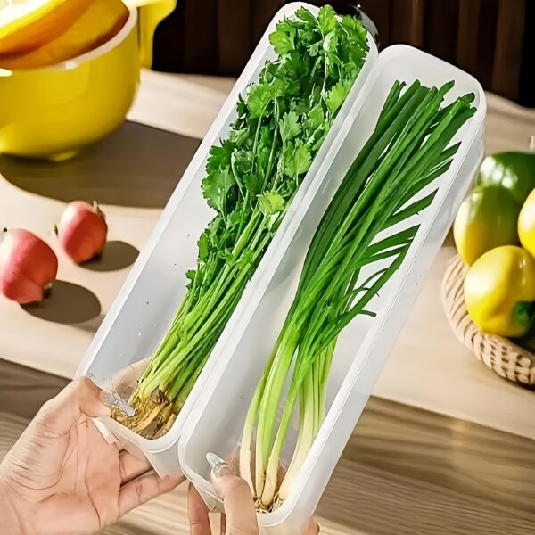 Set of 1/3/6 PE Material Long Plastic Storage Containers for Vegetables - Durable Sealed Fridge Organizers for Cilantro, Green Onions, And Mint - Battery-Free Kitchen Organization.