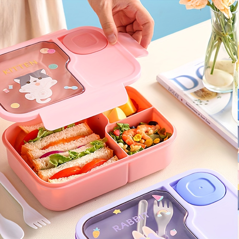 1pc Bento Box with Utensils: Adult Lunch Box, Square, Partitioned, Leak-Proof, Suitable for School, University, And Office Use - Hand Washable, Plastic Material, Rectangular Shape, No Power Required,Back to School