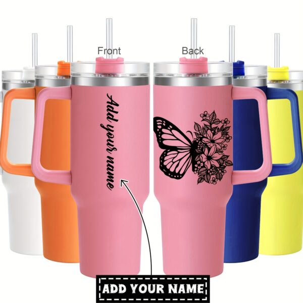 1pc Customizable 40oz Stainless Steel Tumbler with Butterfly & Floral Design - Double Wall Vacuum Insulated Travel Mug in Pink, White, Blue, Yellow, Orange, Green, Purple, Red - BPA-Free, Hand Wash Only - Ideal for Halloween, Christmas, Thanksgiving Gifts for Women, Mom, Sisters, Teachers, Coworkers