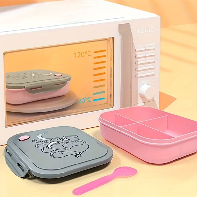 Insulated Lunch Box with Water Bottle - 4-Compartment Microwave-Safe Food Container, Food-Grade PP Bento Box with Cute Elephant Design, Portable Rectangular Lunch Tote for School, Work, Outdoor (Light Blue & Pink),back to school