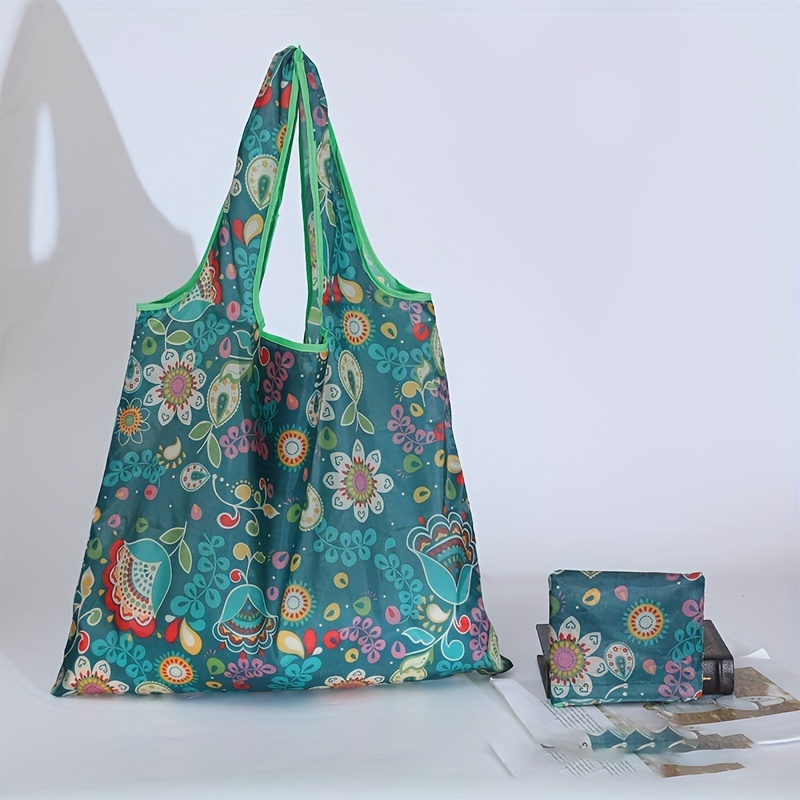 High-Quality Floral Foldable Shopping Bag for Women - Reusable Polyester Tote, 46.0x35.0 cm, Hand Washable,Reusable Grocery Bags.