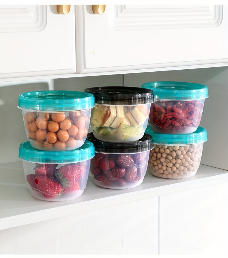 2pcs Transparent Sealed Food Storage Containers with Blue Lids - Microwave Safe, Freshness Preserving Round Boxes for Grains, Nuts, Fruits & More - Ideal for Home Kitchen Use