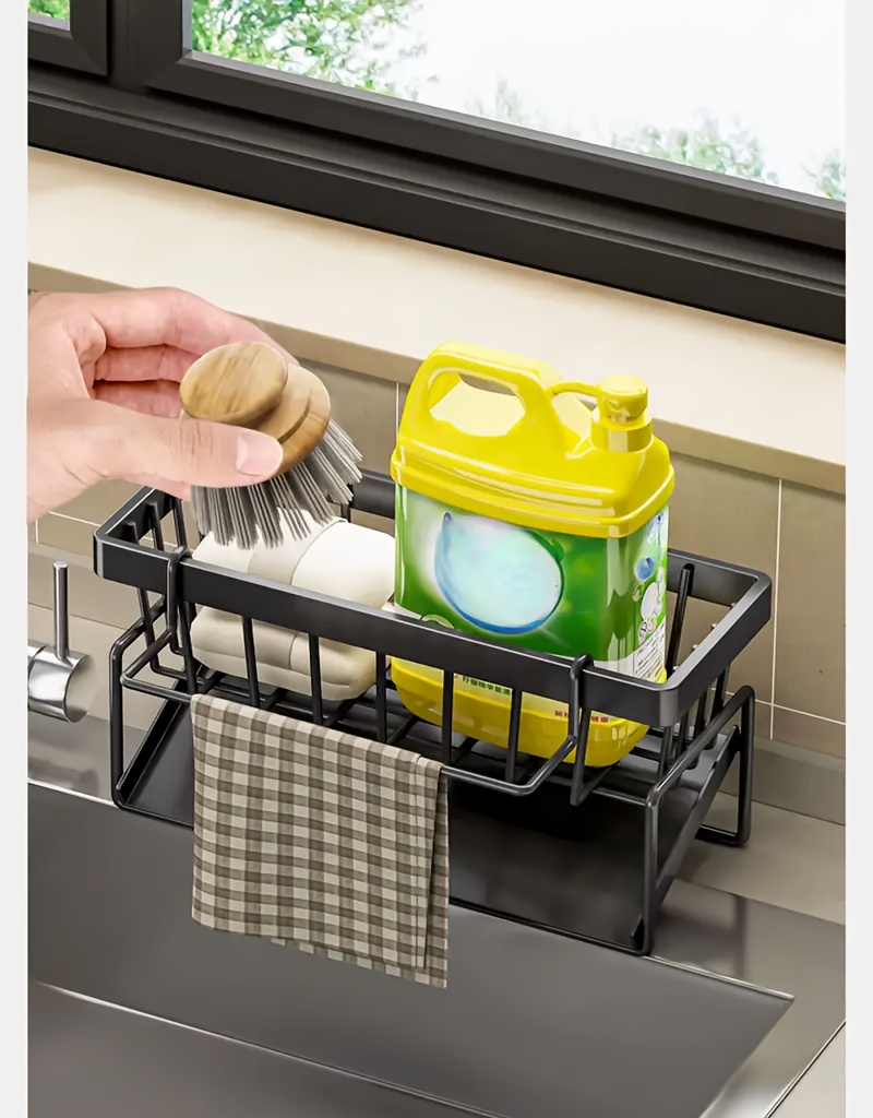 Precision-Crafted, Stainless Steel Kitchen Sink Organizer with Dishcloth Holder - Space-Saving Storage Rack for Sponges, Soaps, Brushes & Cloths