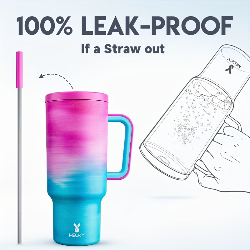 Meoky 1pc, Tumbler With Lid And Straw, 40oz Stainless Steel Insulated Water Bottle With Handle, Gift Drinking Cups, Keeps Cold For 24 Hours Or Hot For 10 Hours, Portable Suitable For Outdoor Camping, Hiking, Driving, And Car Travel
