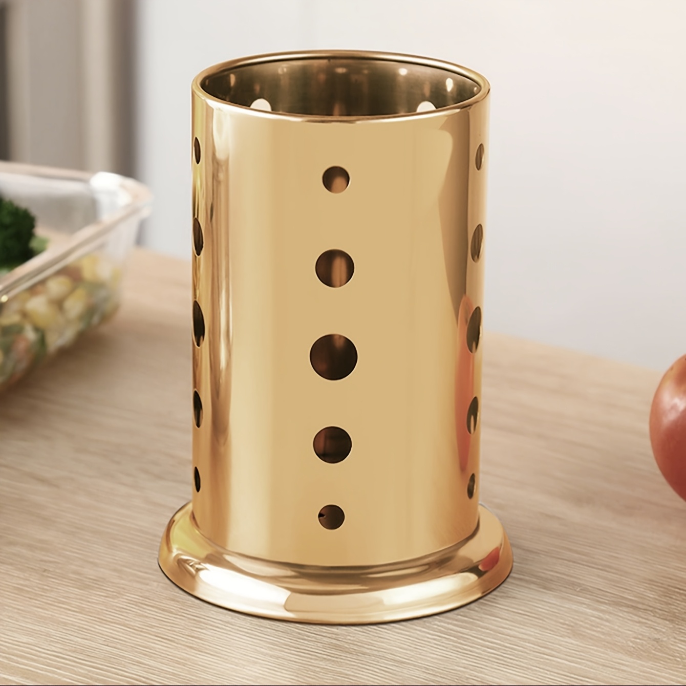 Golden Stainless Steel Kitchen Utensil Holder - Rust-Proof Wall-Mounted Storage Rack for Spoons, Knives, Forks, and Cooking Tools, Elegant Home Decor Accessory, Kitchen Accessories