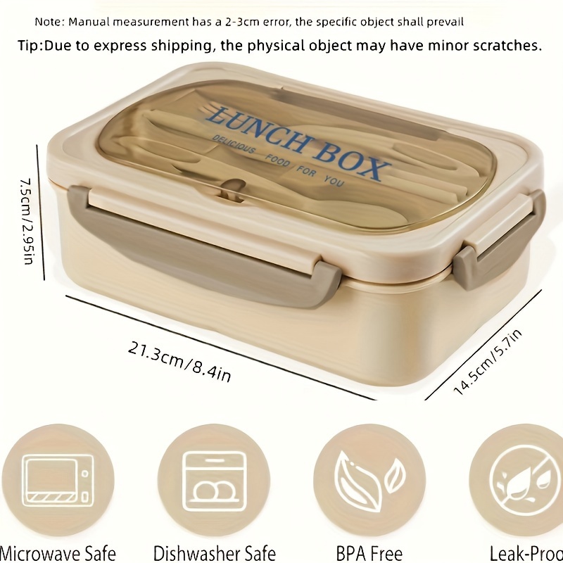 1pc Lunch Box With Tableware, Square Divided Microwave Oven Bento Box, Leakproof Food Container, Hand Wash, For back to school, class, college, school supplies, kitchen organizers and storage, kitchen accessories