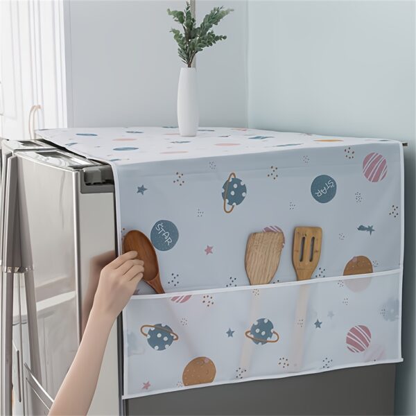1pc Waterproof Dustproof Refrigerator Cover, Decorative Kitchen Appliance Protector, Non-Food Contact Plastic Material, with Storage Pockets for Single Double Door Refrigerators