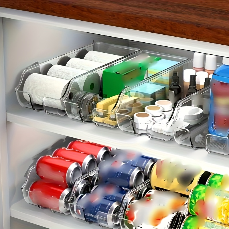 1 Set of Transparent Plastic Refrigerator Organizer, with Soda and Beverage Can Dispenser and Drink Holder - Hand Washable, Suitable for Refrigerators, Freezers, Pantries, Kitchens, Storage Rooms, Countertops, Cabinets - Kitchen Accessories
