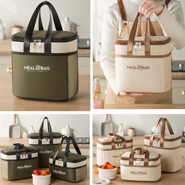 Portable Insulated Lunch Bag with Shoulder Strap - Durable Oxford Fabric, Reinforced Handles & Mesh Pockets, Compact Square Design for School, Office, Travel - Non-Food Contact, Hand Wash Only, Insulated Lunch Bag, School Meal Carrier, Stylish Meal Container, Secure Zipper Closure,Back to School