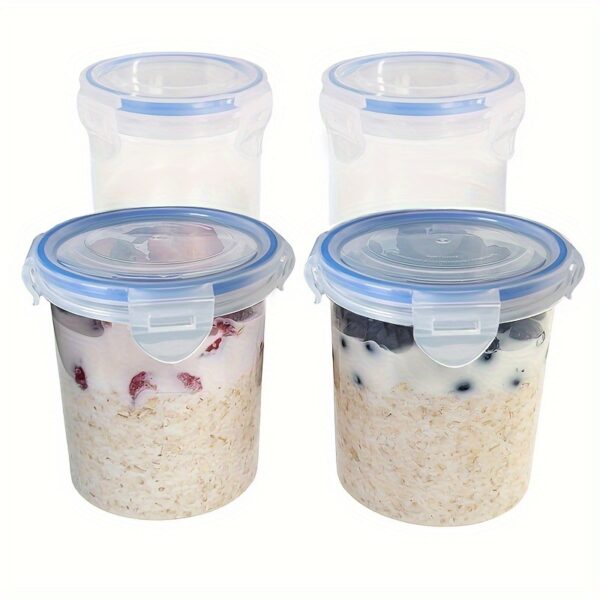 1/2pcs Overnight Oats Container with Lids - Plastic Containers with Lids - Oatmeal Container to go | Portable Cereal and Milk Container on the go | Airtight Snap Lock Storage Jars