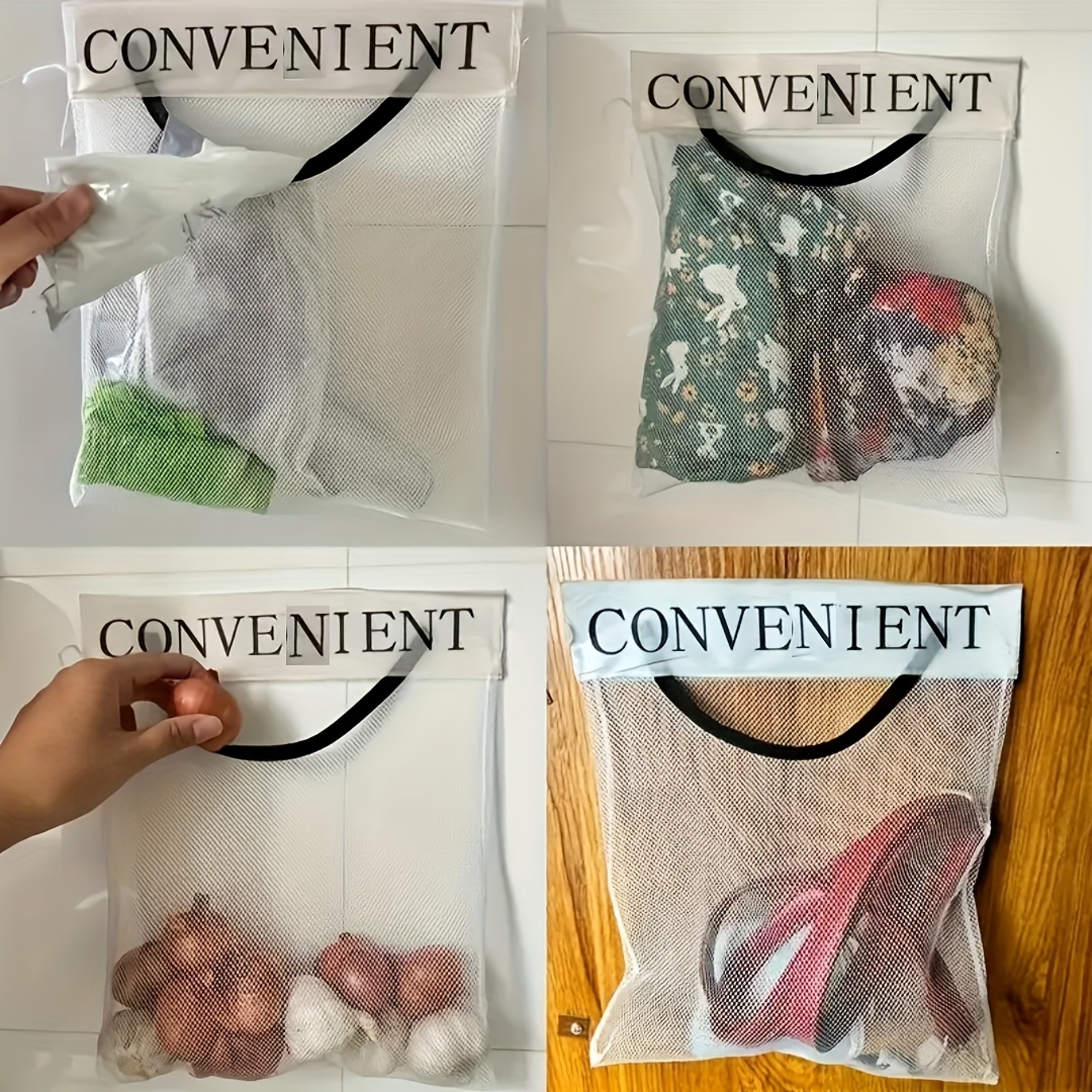 A Versatile Wall-Mounted Plastic Bag Holder - a Reusable Elastic Storage Net with, Making It an Ideal Choice for Kitchen Organization.
