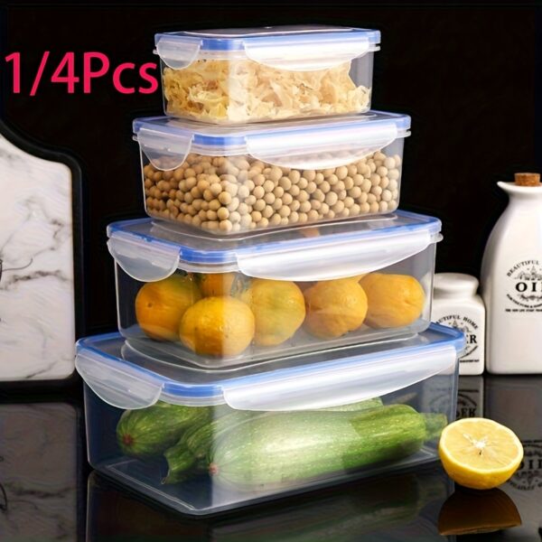 1/4pcs sealed rectangular food storage container, refrigerator rectangular crisper box, fruit and vegetable sealed storage box, microwave heat-resistant plastic lunch box, food storage container, portable kitchen outdoor camping supplies