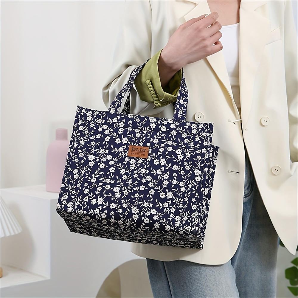 New nylon print large capacity portable inner aluminum foil insulation zipper semi-closed lunch box bag Work commute with lunch handbag Non-food contact,back to school lunch bag