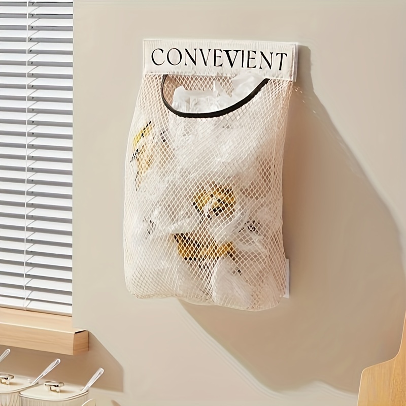 Space-Saving Wall-Mounted Organizer for Plastic Bags - Reusable, Elastic Mesh Storage Rack for Kitchen & Clothes Bags, Non-Food Grade