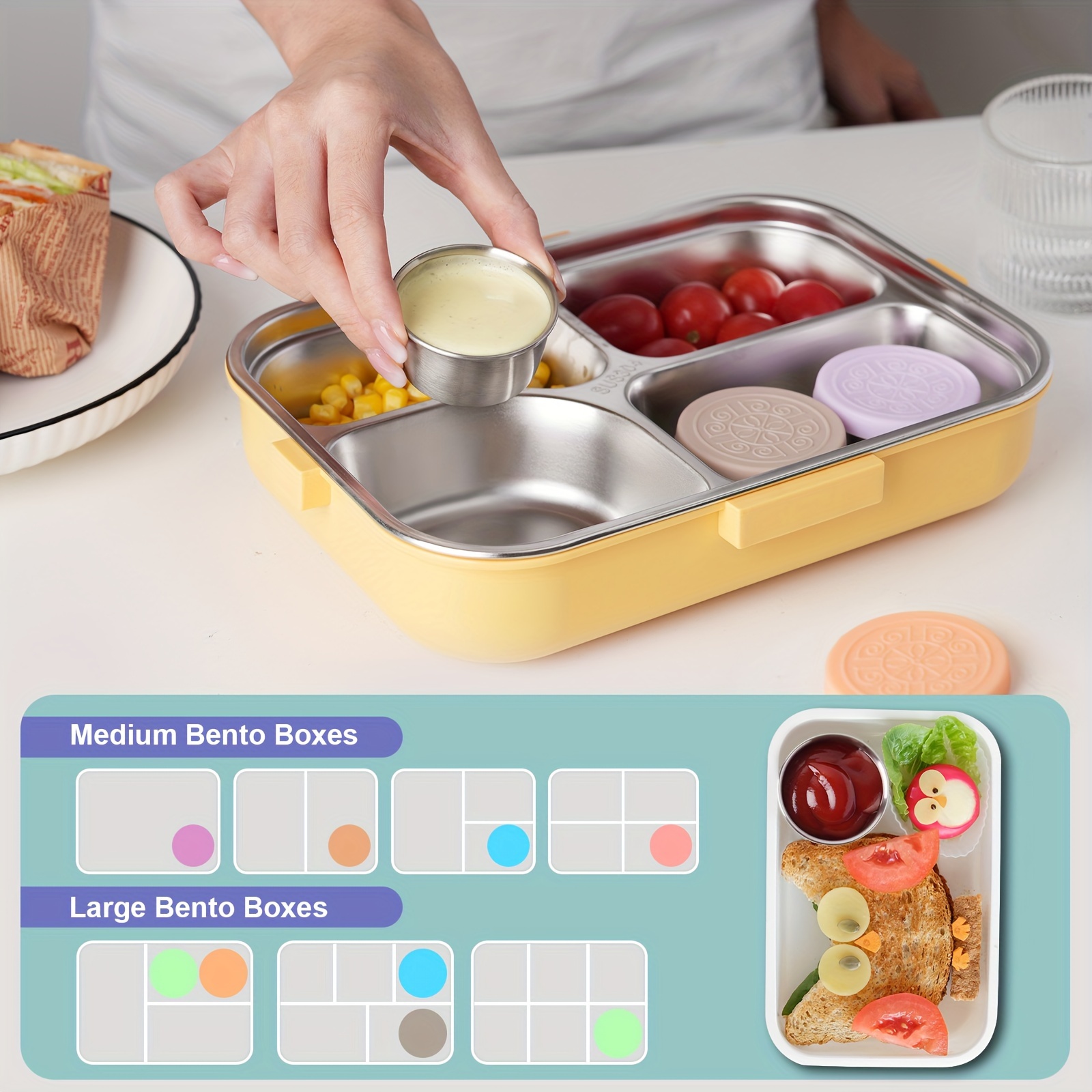 2/6x1.6oz Salad Dressing Containers with Lids, Small Leakproof Reusable Stainless Steel Salad Dressing Container to Go for Lunch Boxes, Sauce containers, Picnics, Travel Meal Prep And Kitchen Storage